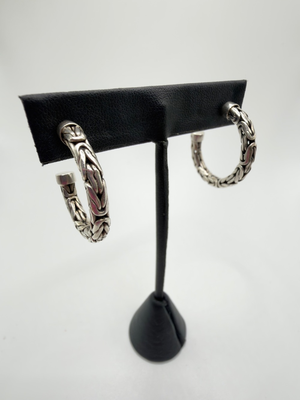 Suarti BA Byzantine chain sterling silver thick post signed hoop earrings boho - Picture 5 of 11